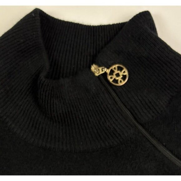 Luxe 360  Women’s Sweater M Black Mock Neck Turtle Neck Gold Zipper MCM Madmen - Picture 3 of 14